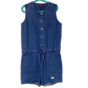 NWT 7 For All Mankind Girl Sleeveless Denim Romper Button Front Medium Wash Sz L
